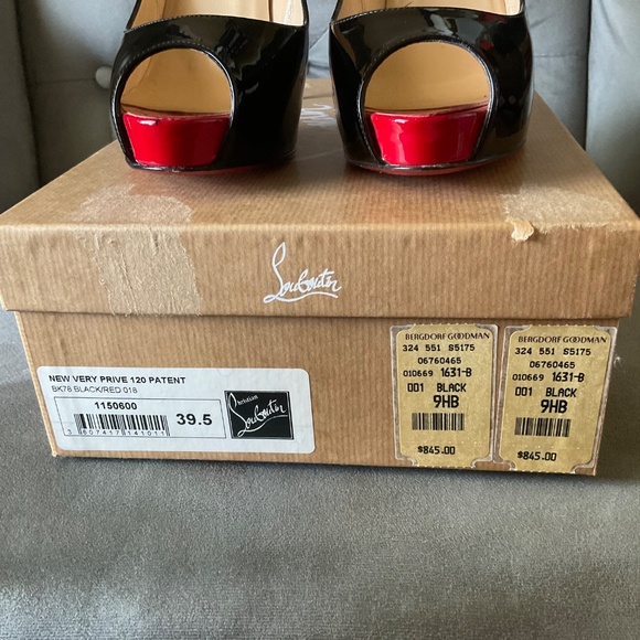 Christian Louboutin Black Patent New Very Privé Pumps 120mm Red Toe Size 39.5 - Picture 2 of 12